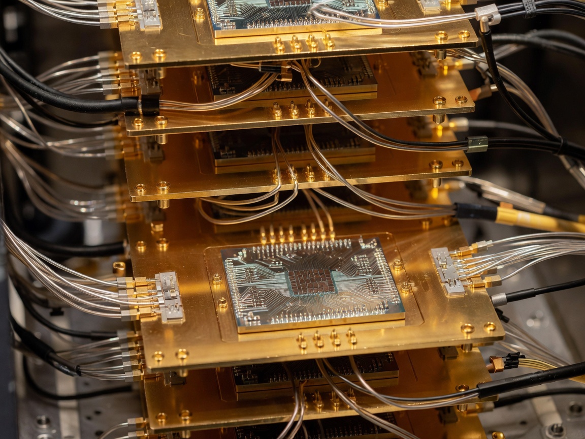 Gold-plated stages of a dilution refrigerator holding a superconducting quantum processor